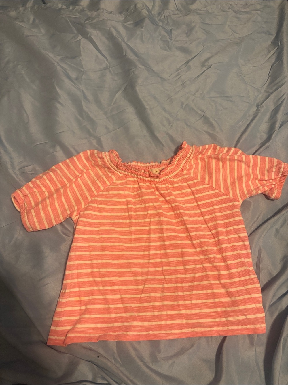 Girls' Pink & White Striped Short Sleeve Top